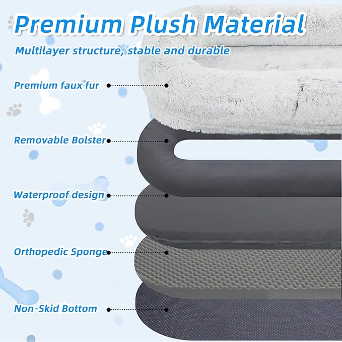 Human Dog Bed - 71"x45"x12" Fits You & Pets, Washable Faux Fur, Orthopedic - Image 4