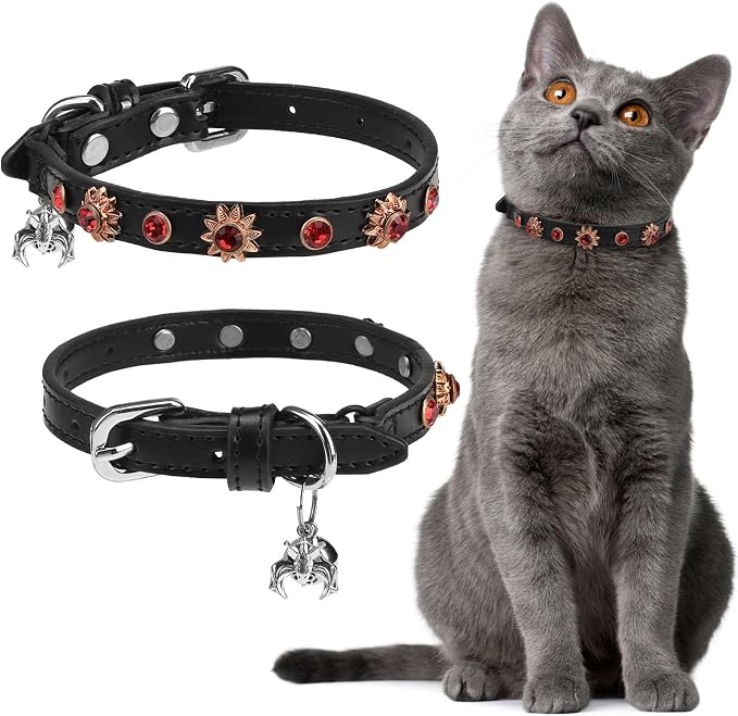 EXPAWLORER Cat Collar for Girl Boy- Adjustable Leather Pet Collar by EXPAWLORER