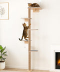 5-Tier Floor-to-Ceiling Cat Tree Tower, Upgraded Grey Felt Kittens Wall Shelves by PELUOMOZ