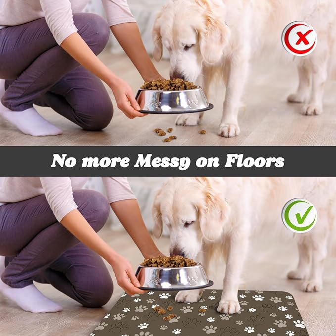Dog Food Mat, Absorbent Water Bowl Mats Cat Pet Feeding Placemats Brown 12 * 20 - Image 5