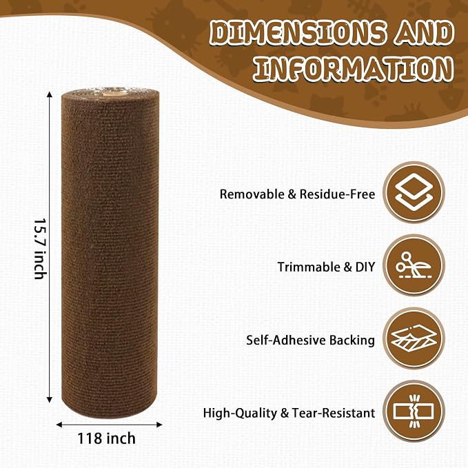 Climbing Cat Scratcher Mat Trimmable Cat Scratching Post Carpet 118’’x15.8’’ - Image 2
