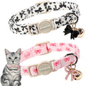 2 Pack Cotton Breakaway Cat Collar Pink and Black Heart Shaped Pendant Cute by DOGWONG