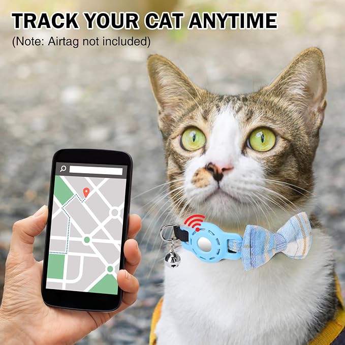 Airtag Cat Collar with Bells and Bowtie -Safety Elastic Band Kitten Collar - Image 2