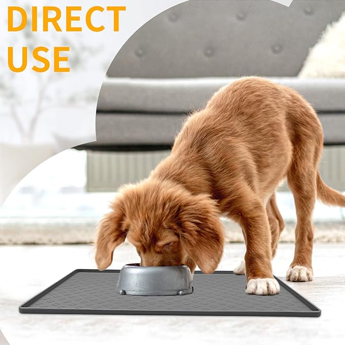 Ptlom Grey Pet Placemat for Dog and Cat, Waterproof Anti-Slip Pet Feeding Bowl - Image 3