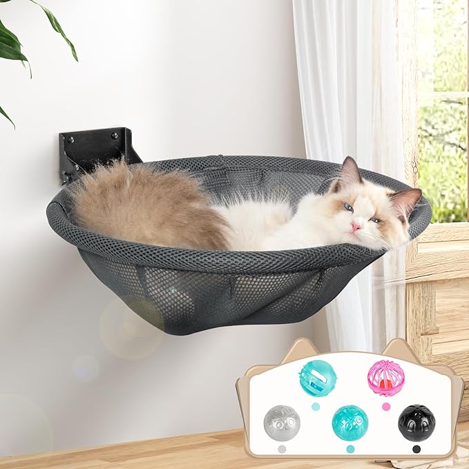 Cat Hammock Wall Mounted, Foldable & Stable Cat Beds- Breathable Cat Wall by JUNSPOW