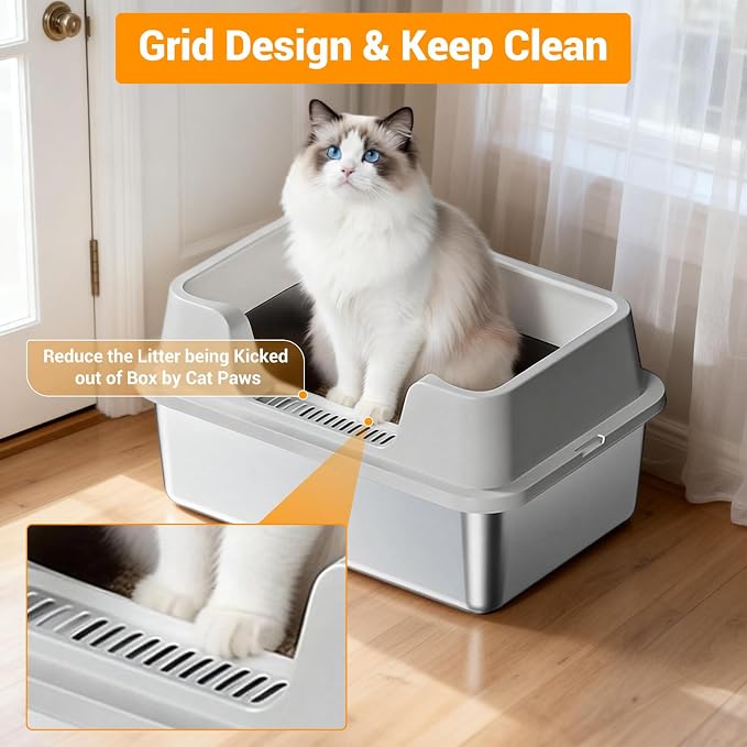 Stainless Steel Litter Box, XL Enclosed Cat Litter Boxes - Image 2