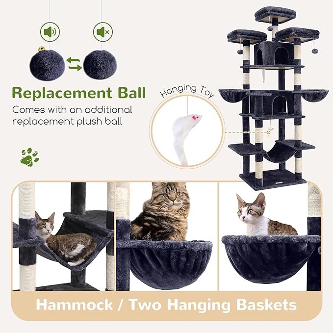 Globlazer Big Cat Tower for Indoor Cats, 80inch Cat Tower for Multiple Adult - Image 5