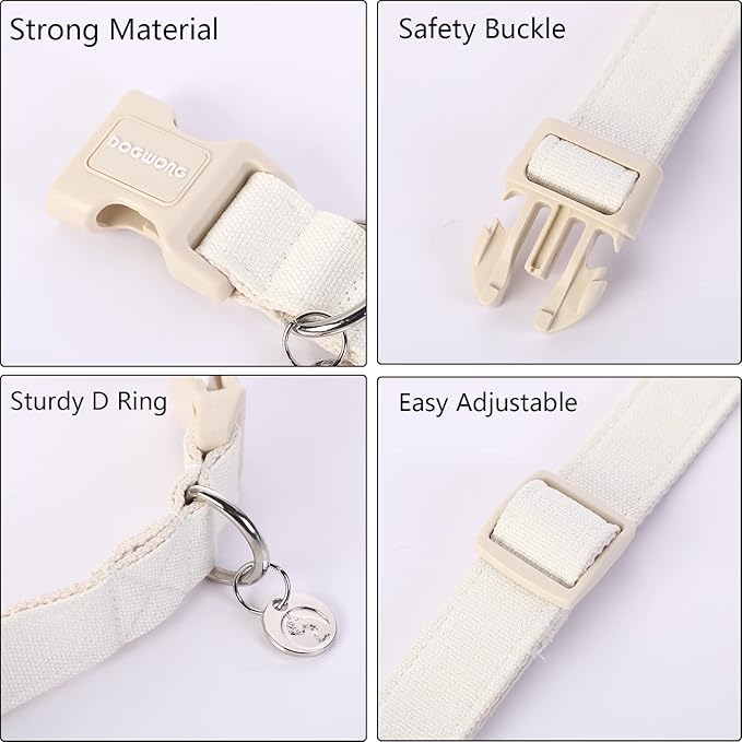 DOGWONG Cotton Hemp Dog Collar, Heavy-Duty White Dog Collar Adjustable Soft - Image 2