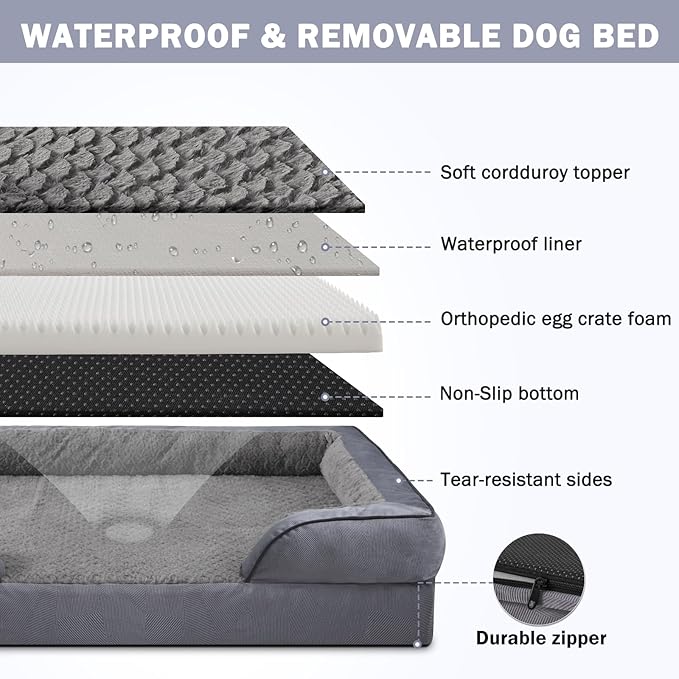 INVENHO Orthopedic Large Dog Bed, Washable Waterproof, Egg-Crate Foam Dog Couch - Image 4