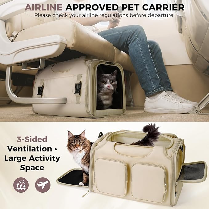 Dog, Cat Carrier for Pets Up to 15 Lbs, Airline Approved Collapsible Soft-Sided - Image 4