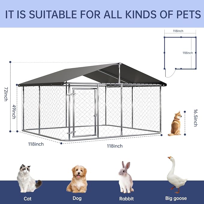 120"x 120" Outdoor Dog Enclosure Heavy Duty Dog Kennel House Mesh Dog Big Cage - Image 2