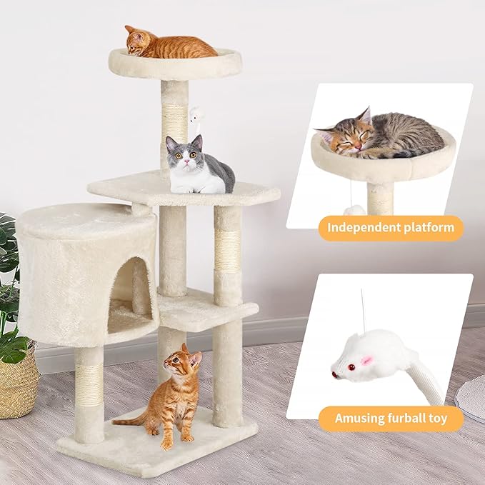 BestPet | 36" Cat Tree Tower | Beige | Sturdy Multi-Level Cat Tree - Image 4