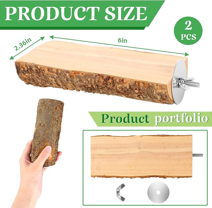 2PCS Natural Wood Bird Perch Platform - Image 2
