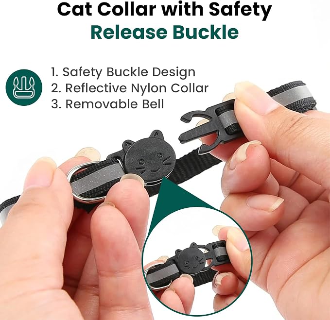 Cat Collar with AirTag Holders, Reflective Breakaway Safety Collars, Bells and - Image 7