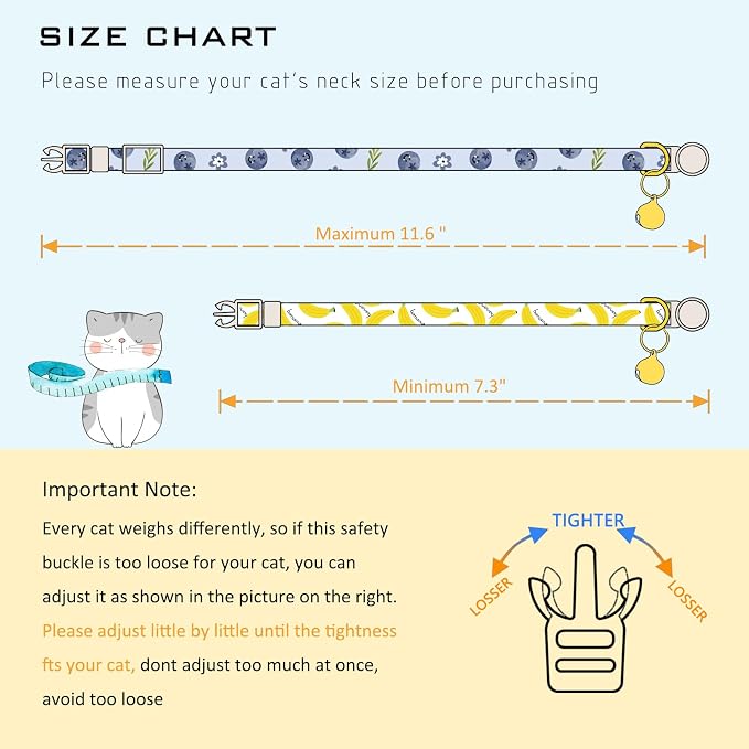 Faygarsle 2 Pack Blueberry Banana Pattern Cat Collars Breakaway Safety Collar - Image 2