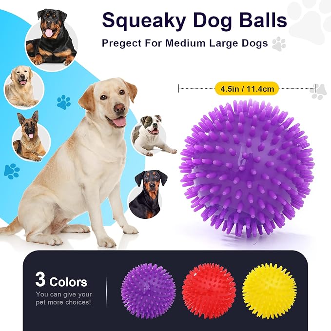 VITEVER 3 Colors 4.5” Heavy Duty Squeaky Dog Toy Balls - Image 3