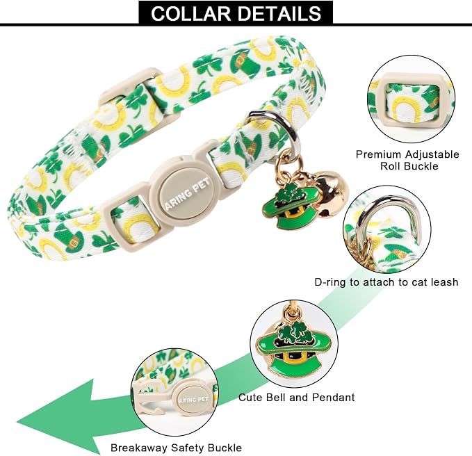 ARING PET 2 Pack St Patrick's Day Cat Collar, Breakaway Kitten Small Cute Green - Image 3