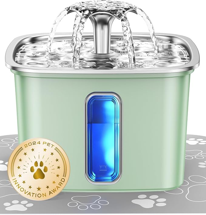 Veken Innovation Award Winner Stainless Steel Cat Water Fountain, 108oz/3.2L by Veken