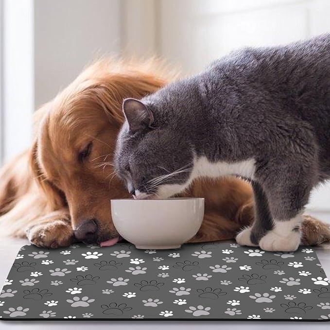 Dog Food Mat, Absorbent Water Bowl Mats Cat Pet Feeding Placemats Dark Gray 17 - Image 7