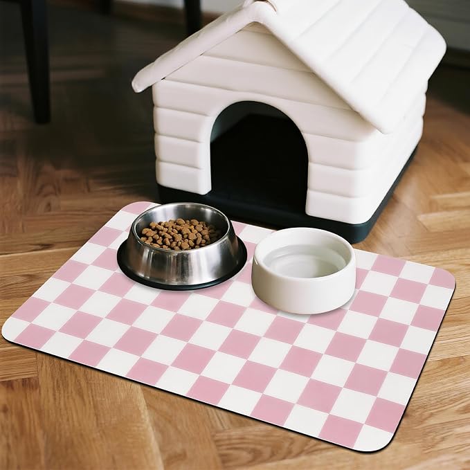 Checkered Dog Food Mat, Absorbent Leak-Proof Pet Feeding Mat, Quick Dry Cat - Image 3
