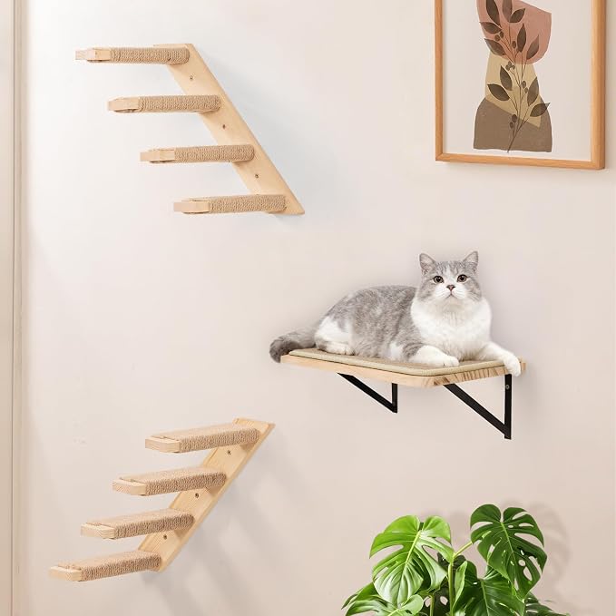 Cat Climbing Stair Shelf, Wall Mounted Ladder 2PCS 4 Steps Reversible Left & - Image 7