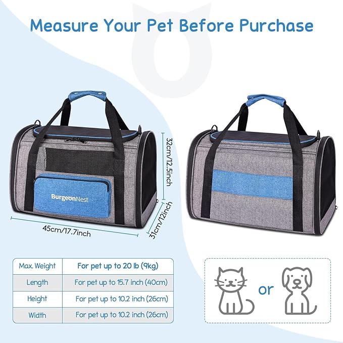 BurgeonNest Cat Carriers for Small Cats Under 15, Medium Puppy Under 25 lbs - Image 2