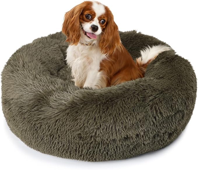 Calming Donut Dogs Beds for Small Dogs Washable, 23inch Plush Round Pet Bed for by nononfish
