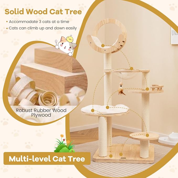 Nightcore 57” Tall Solid Wood Cat Tree - Image 5