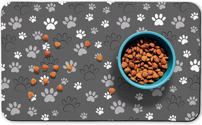 Dog Food Mat, Absorbent Water Bowl Mats Cat Pet Feeding Placemats Dark Gray 12 by Zoeeya