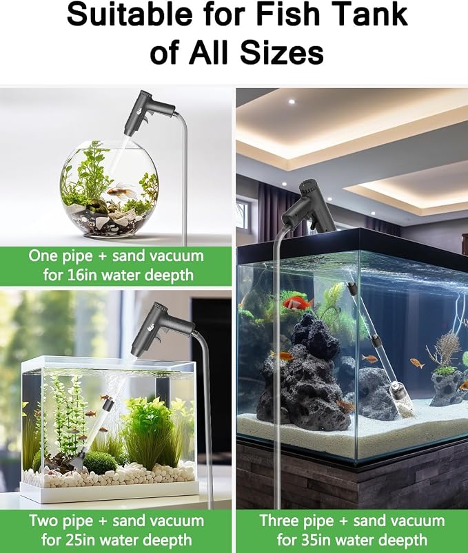 AQQA Aquarium Gravel Cleaner, 4-in-1 Upgrade Suction Power Manual Fish Tank - Image 4