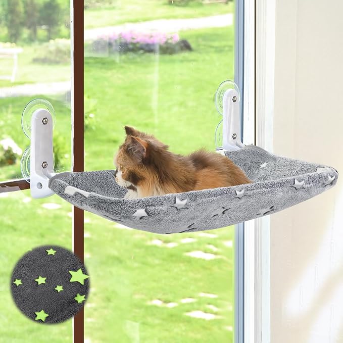 Cat Window Perch, Glow in The Dark Cordless Foldable Pet Hammock Bed by Zoratoo