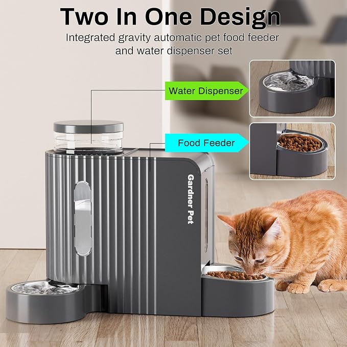 Gardner Pet Automatic Gravity Cat Food Feeder and Water Dispenser Stainless - Image 2