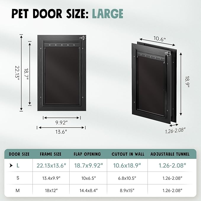 Dog Door for Door All Aluminum 3 Flaps Black, Large Dog Doggy Doggie Door - Image 6