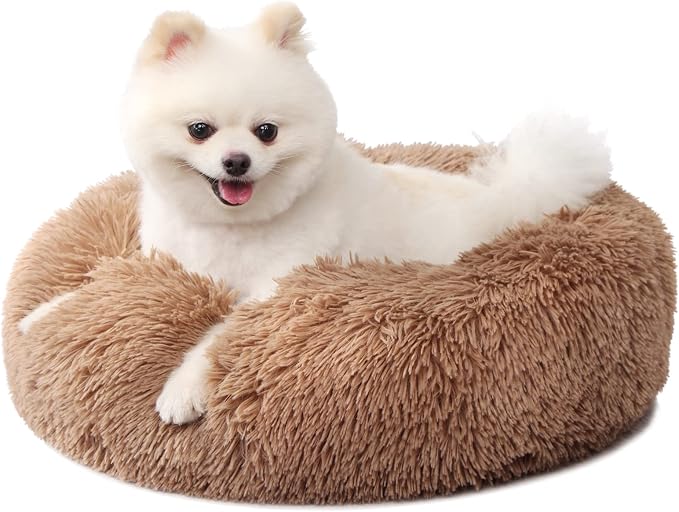 Calming Donut Dogs Beds for Small Dogs Washable, 19inch Fluffy Round Puppy Bed by nononfish