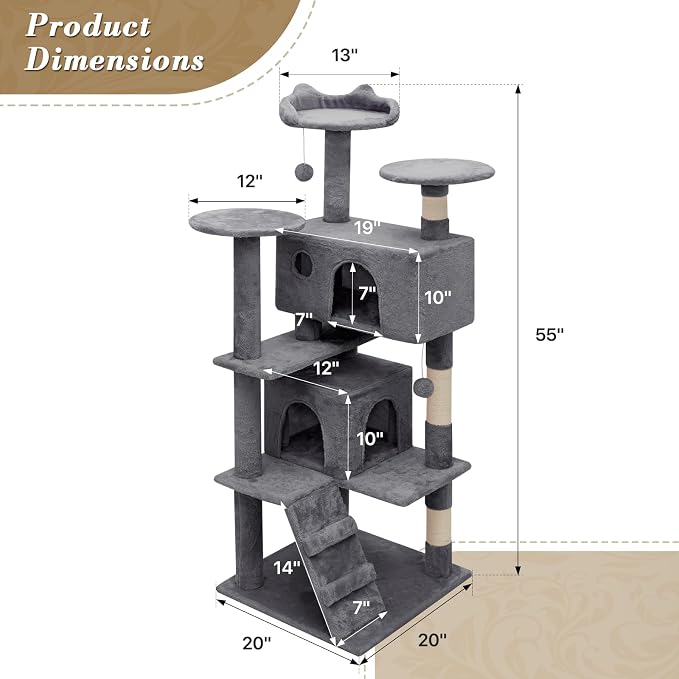 Athena Collection Cat Tree, 54 Inch Cat Tree Tower - Image 2