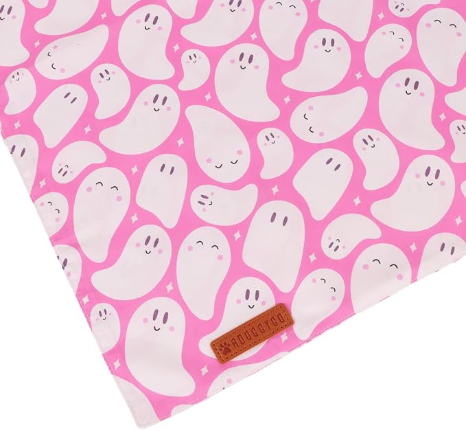 ADOGGYGO Pink Halloween Dog Bandanas 2 Pack, Reversible Ghost Pumpkin Scarf Bib - Image 6