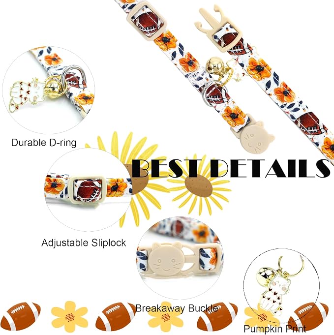 Elegant little tail Fall Cat Collar-2 Pack Pumpkin - Image 2