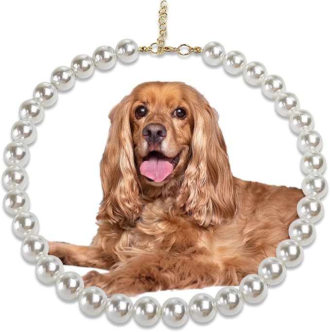 Chunky Pearl Dog Collar Large Breed, Adjustable Dog Necklace, Beaded Dog Collar by MLUOVI