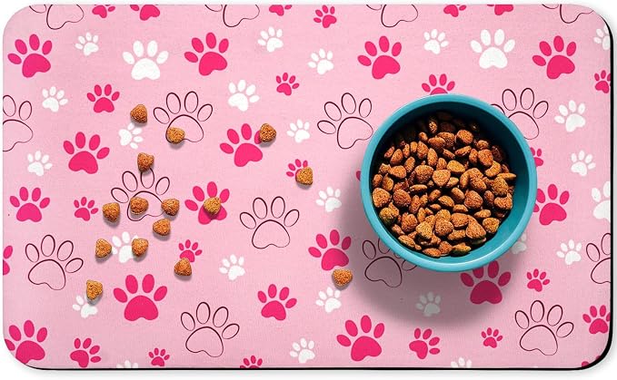 Dog Food Mat, Absorbent Water Bowl Mats Cat Pet Feeding Placemats Pink 16 * 24 by Zoeeya