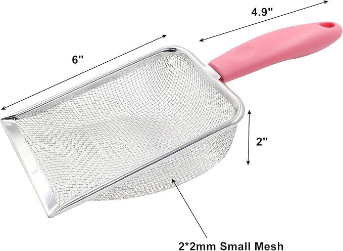 Hordion Cat Litter Scoop Stainless Steel Mesh Scooper, 2mm Mesh Non-Stick - Image 3