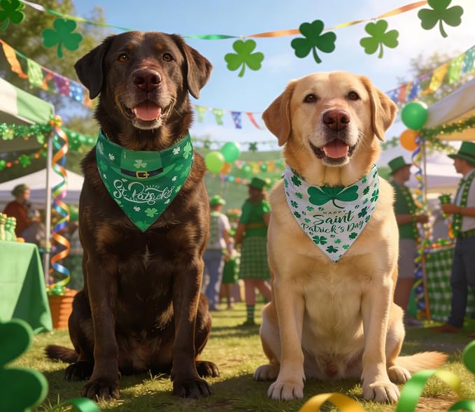 St. Patrick's Day Dog Bandanas Set 2PCS-Large, Featuring Irish Shamrock & Plaid - Image 5