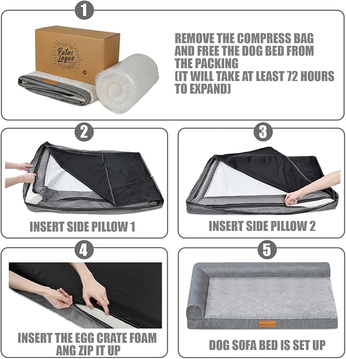 Patas Lague Orthopedic Dog Bed Medium Size Dog 30''X20'', Waterproof L Bolster - Image 7