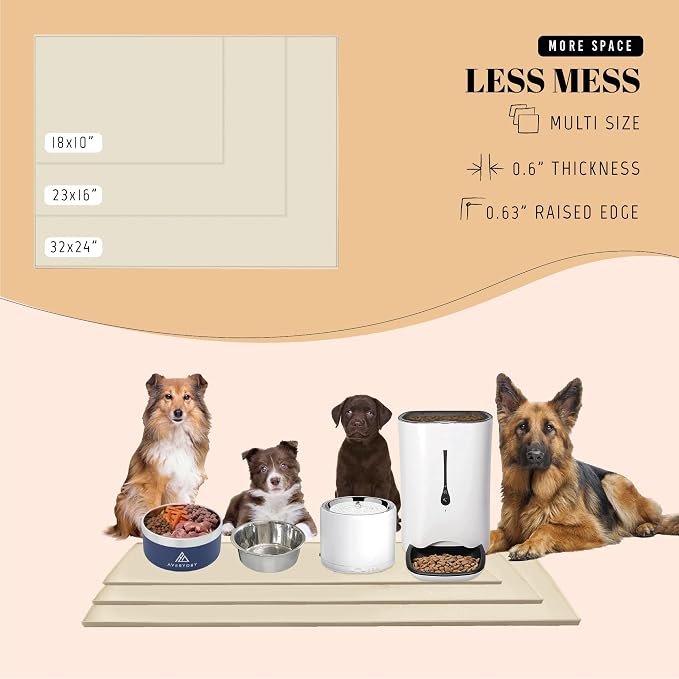 AVERYDAY 100% Waterproof Thicker Silicone Dog Food Mat, 0.63'' Raised Edge Bowl - Image 6