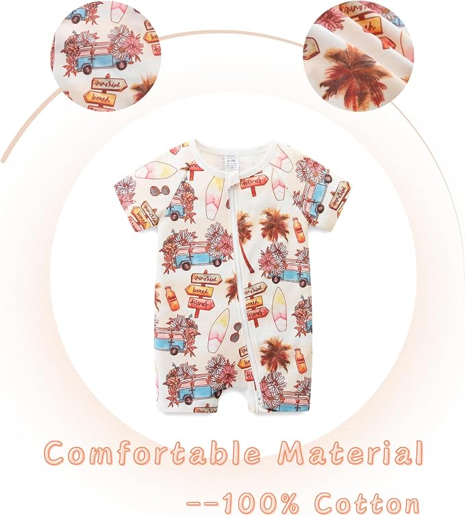 Unisex Summer Trendy 2-Pack Rompers Short Sleeve Zipped Bodysuit Infant Cotton - Image 3
