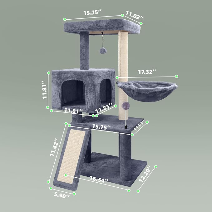 Cat Tree with Cat Condo and Hammock, Cat Tree with Scratching Posts and - Image 2