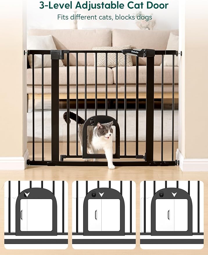 Babelio Baby Gate with Cat Door, CatPrivilege Ⅲ, Extra Wide 29-55" Cat Gate - Image 2