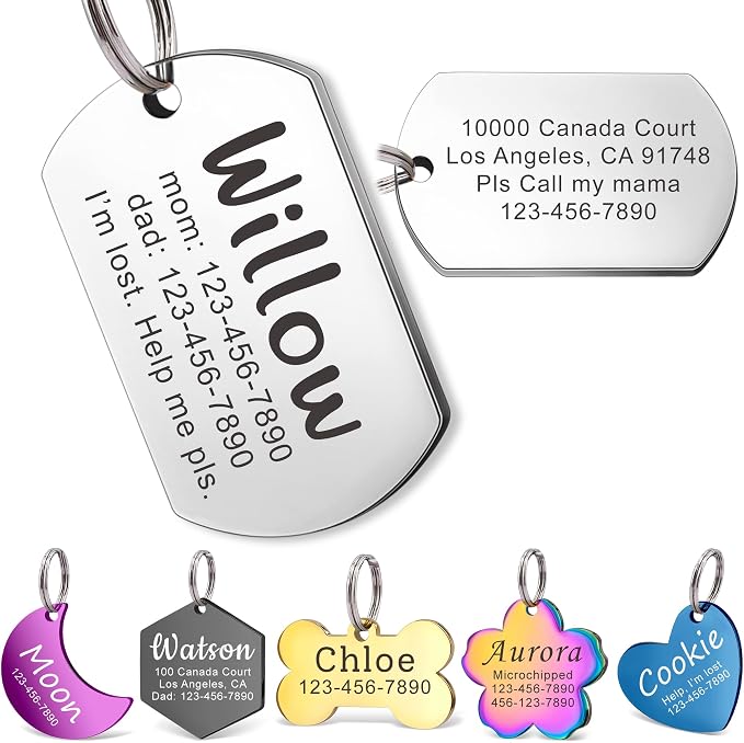 Anavia Personalized Pet ID Tags, Stainless Steel Glossy Laser Engraved Dog Cat by Anavia