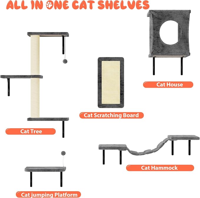 NUNU LAB Cat Wall Shelves Set, Scratching Post, Wall Shelves - Image 4