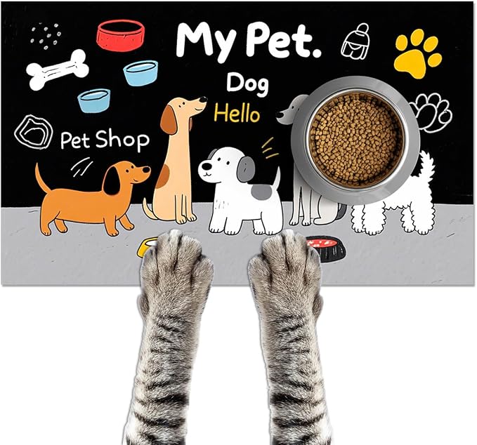 Funning My Pet Dog Pattern Dog Feeding Mat Pet Food Mat by HOMETITUTE