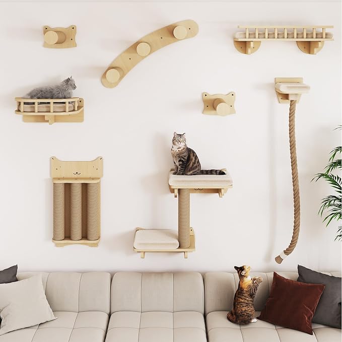 BYBYME Cat Climbing Wall Set Made of Natural Wood, Kitten Platform, 100CM Sisal - Image 2